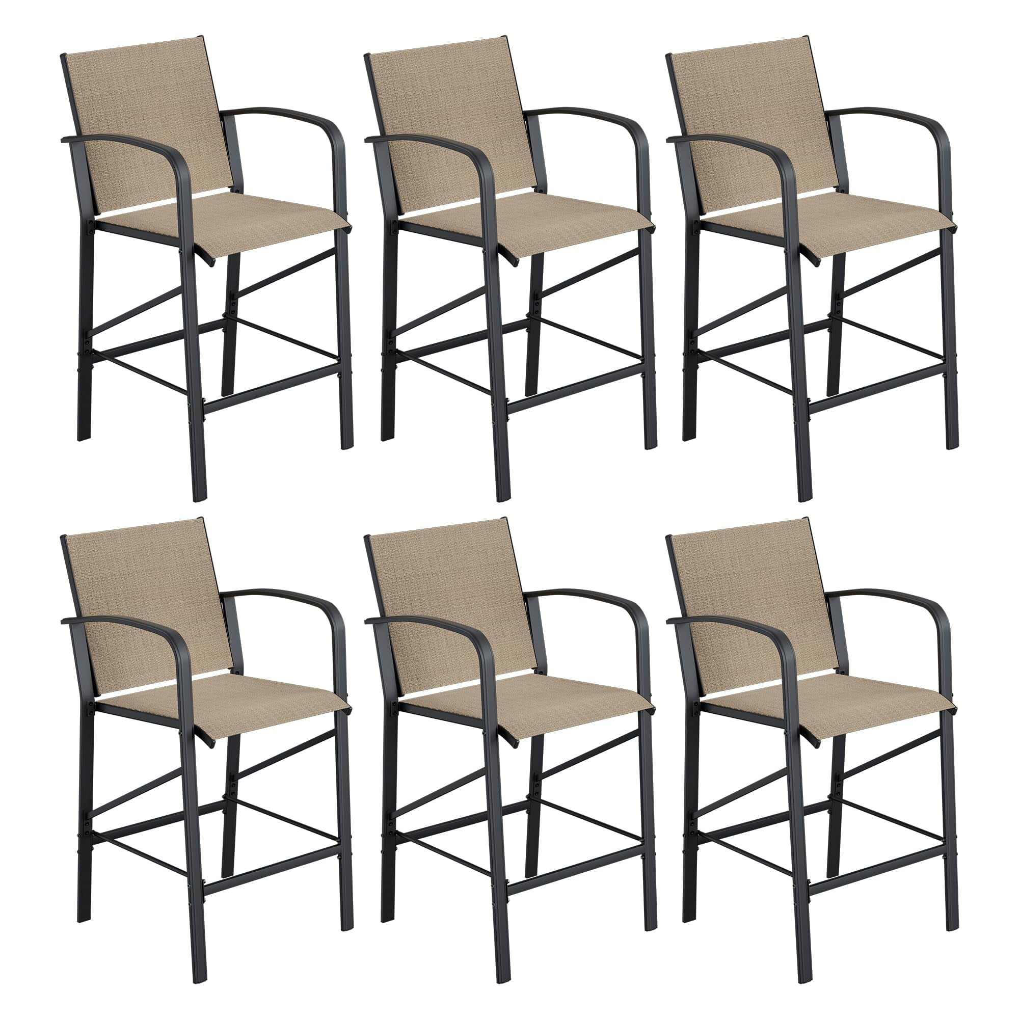 HOYOA Patio Chairs Bar Stools Set of 6, Outdoor Bar Height Chairs, Low Back and Armrest Chairs with Metal Frame and Breathable Textilene for Home, Balcony, Pool, Deck