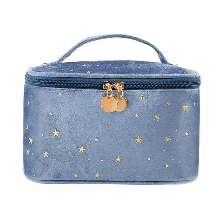 HOYOFO Velvet Makeup Bag with Handle Cosmetic Bags with Makeup Brush Holder Travel Make up Bag for Women A Blue C6 Walmart