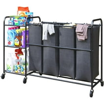 HOYRR 4 Bag Laundry Sorter Cart with Storage Shelf, Laundry Hamper Sorter with Rolling Wheels and Removable Bags for Clothes Storage,Laundry Organizer Basket Laundry Clothes Hamper, Black