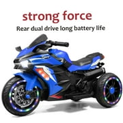 HOYRR Battery-Powered 12V Ride-On Kids Motorcycle LED Lights Music Player Light Wheels White Blue