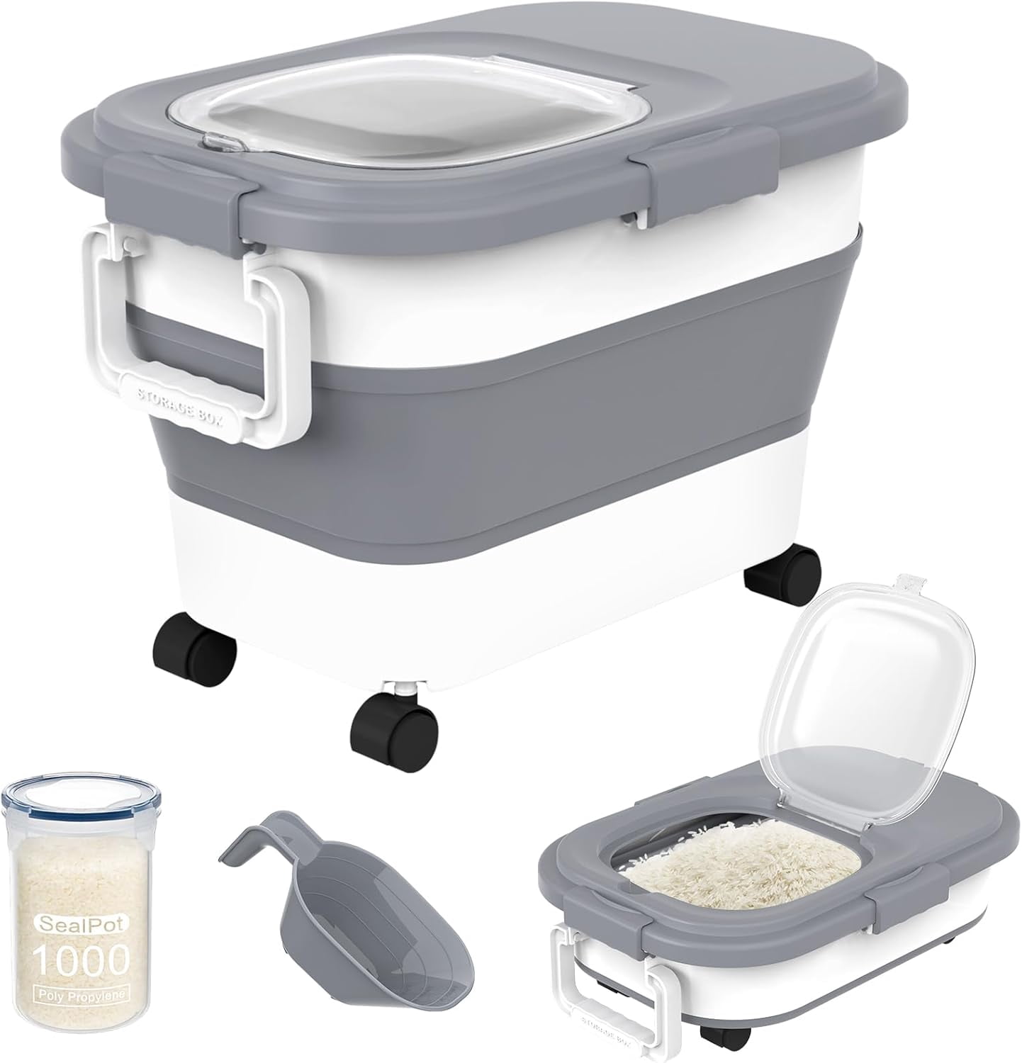 Fully Cooked Rice Containers HOYTAMDA 20-30Lbs Rice Container,Collapsible Airtight Food Storage ...