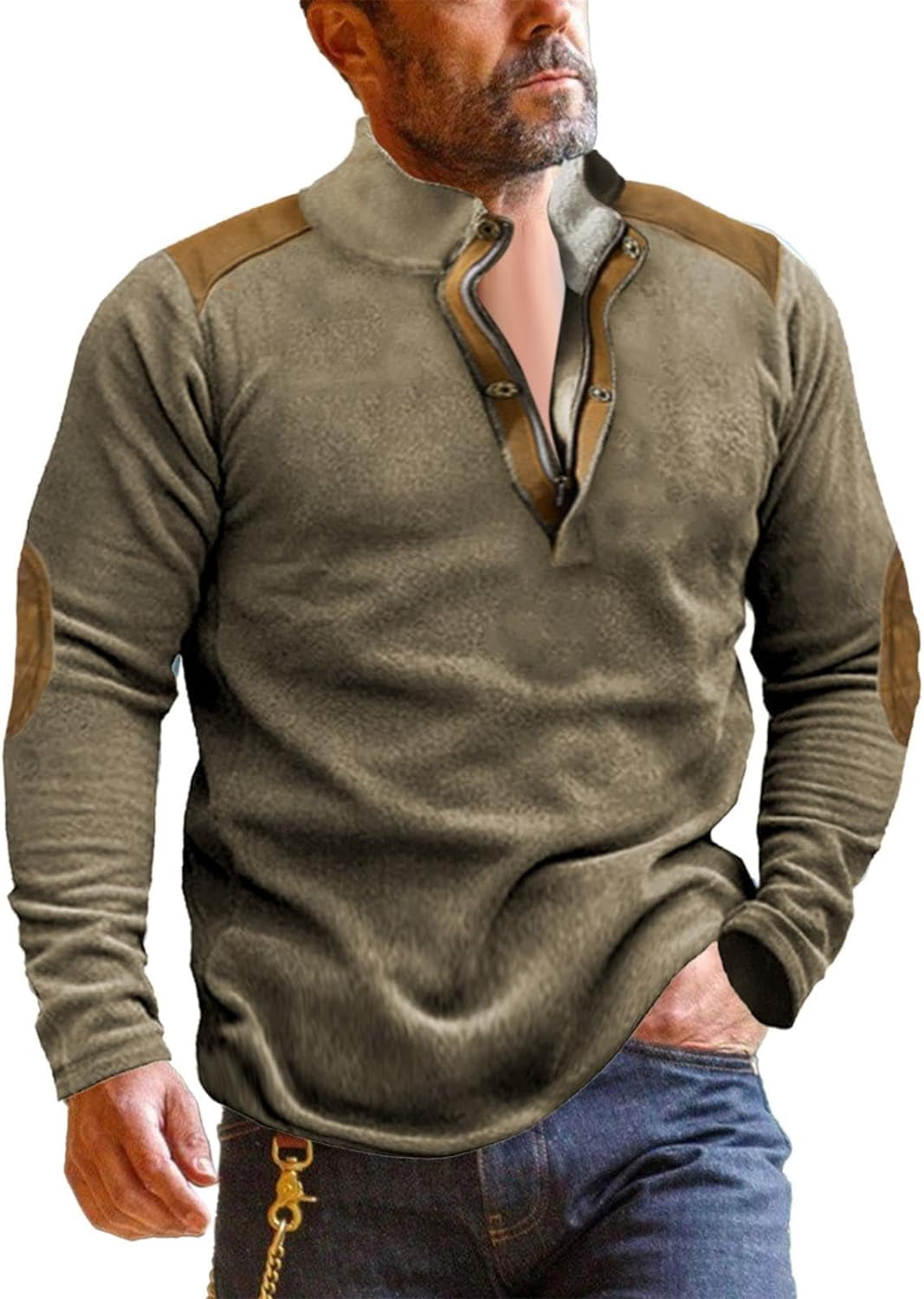 HOYUFEI Mens Corduroy Shirt Lapel Collar Button Up Pullover Mock Neck