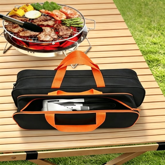HOZADOIE 15" Open Tool Tote Collapsible Bag with Shoulder Strap Portable Waterproof Tool Box Organizer Made Oxford Cloth, Orange