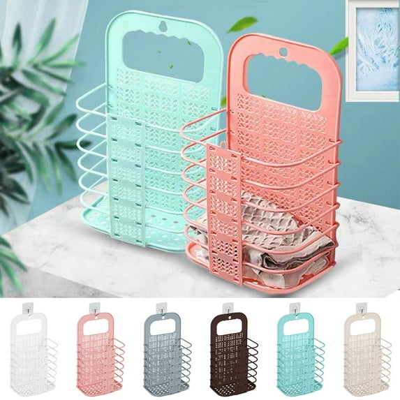 HOZADOIE Bathroom Collapsible Hanging Laundry Basket, Plastic Dirty Laundry Hamper with Handle, Space Saving Flexible Portable Storage for Clothes Bedroom and Storage