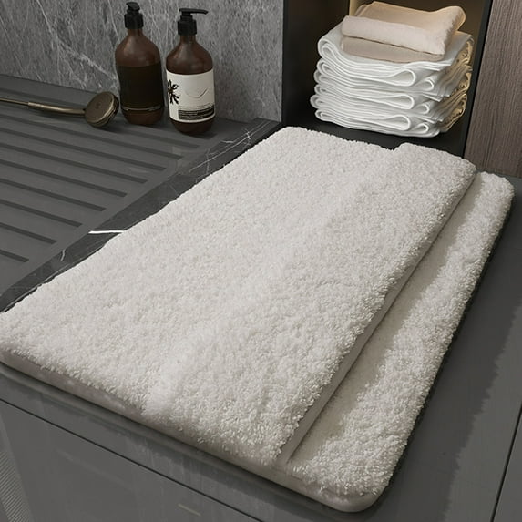HOZADOIE Bathroom Rugs Non-Slip Washable 16" x 24", Super Absorbent Bath Mat for Back of Foot Rubbing, Extra Soft and Plush Bath Rug for Bathtub, Shower and Sink, Beige