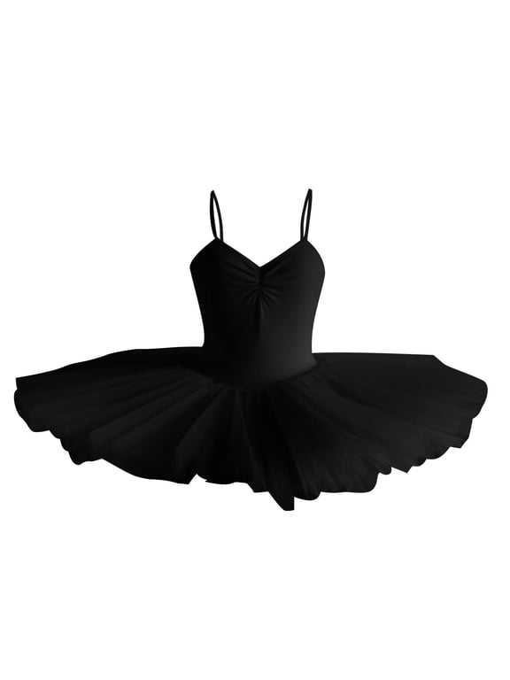 Black Ballet Dresses for Girls Camisole Dance Practice Skirted Leotards Mesh Princess Dress Toddler Sleeveless V Neck Ballerina Puffy Skirt Dancewear for Kids 1-14 Years