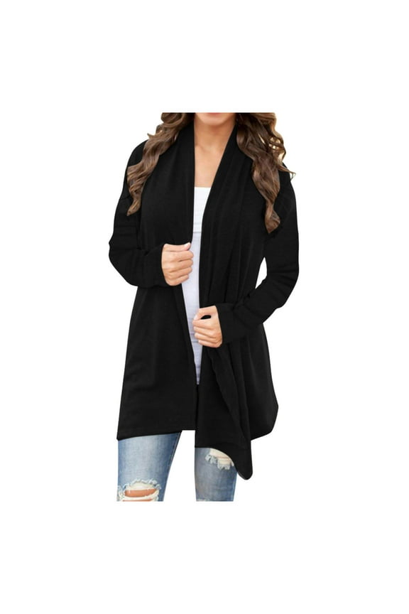 Black Long Cardigan For Women Fall Casual Draped Open Front Lightweight Long Sleeve Cardigan Duster