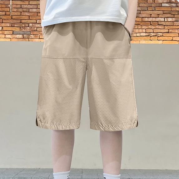 HOZADOIE Boys Basketball Shorts Mesh Spring Summer Solid Color Elastic Waist Breathable Casual 5 Inseam Athletic Shorts with Pockets for 4-14 Years