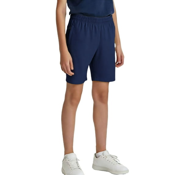 HOZADOIE Boys Basketball Shorts Spring Summer Solid Color Elastic Waist Casual Comfortable Versatile Athletic Shorts with Zipper Pockets for 5-15 Years Unisex