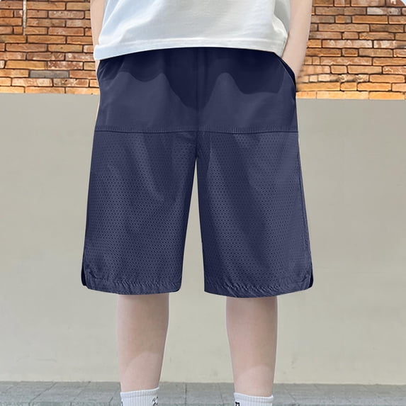 HOZADOIE Boys Shorts Breathable Mesh Spring Summer Solid Color Elastic Waist Casual Comfortable 5 Inseam Athletic Shorts with Pockets for 4-14 Years