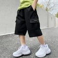 thumbnail image 1 of HOZADOIE Boys Shorts Pure Cotton Stylish Spring Summer Cargo Solid Color Elastic Waist Breathable Outdoor Lightweight 5 Inseam Casual Athletic Shorts with Pockets 4-14 Years, 1 of 3
