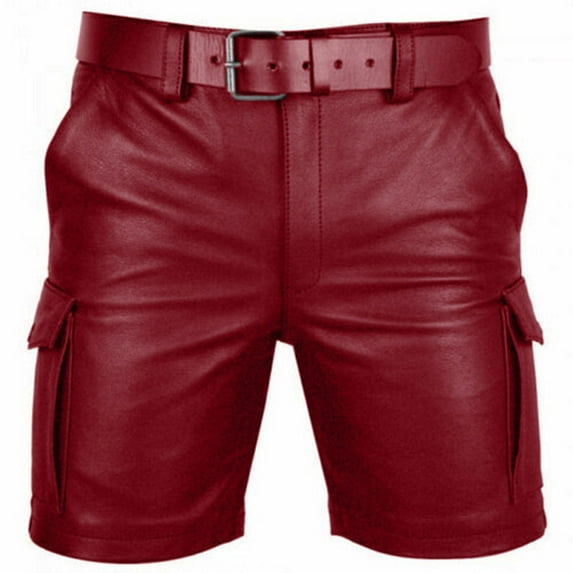 HOZADOIE Cargo Shorts for Men Leather Extra Plus Size Solid Color Button Zipper Waistband Versatile 5 Inseam Lounge Casual Shorts with Multiple Pockets without a Belt