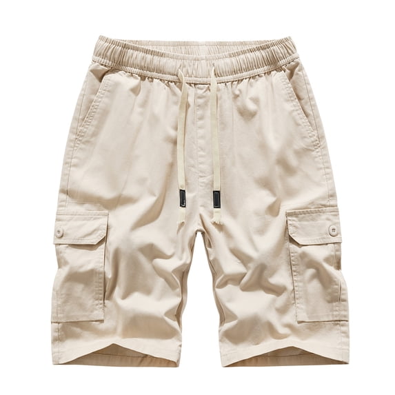 HOZADOIE Cargo Shorts for Men Summer Stylish Plus Size Solid Color Elastic Waistband Drawstring Versatile 5 Inseam Lounge Casual Shorts with Multiple Pockets
