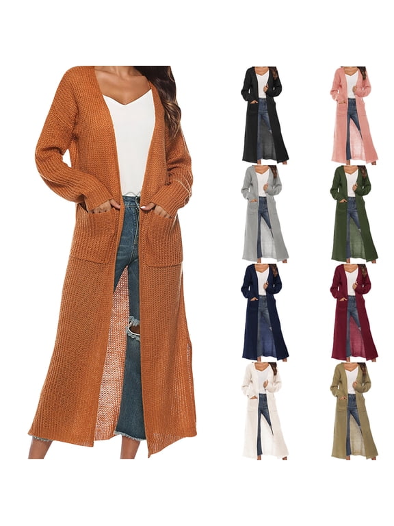 Duster Cardigans For Women Fall Open Front Coat Long Sleeve Slouchy Knit Sweater Outerwear Lightweight Jacket ClothesWith Pockets