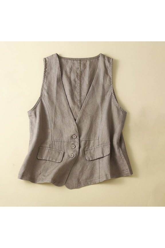 Fall Vest For Women Sleeveless Linen Tank Tops Button Down Sleeveless Jackets Fall Lightweight Casual Outwear