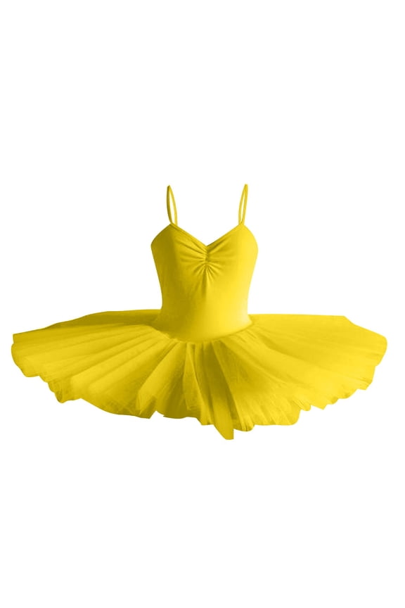 Girls Ballet Dresses Camisole Skirted Leotards Mesh Tutu Swan Tulle Skirt Sleeveless V Neck Performance Costume Puffy Dance Practice Skirt for 1-14 Years