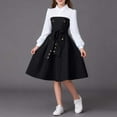 thumbnail image 1 of HOZADOIE Girls Dresses Color Block Lapel Button Long Sleeve Waist Tie Dignified Formal Dress for Speeches Gatherings 8-13 Years, 1 of 7
