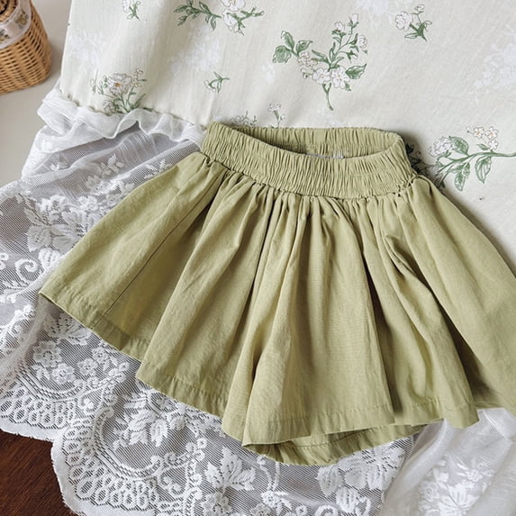 HOZADOIE Green Girls Shorts Cotton Linen Blend Spring Summer Solid Color Elastic Waist Breathable Casual Versatile Loose Pleated Bloom Short for 12Months-9Years