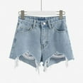 thumbnail image 1 of HOZADOIE Jean Shorts for Women Novelty Stylish Asymmetric Hem Frayed Solid Color Wide Leg Casual Denim Shorts with Pocketed Summer Versatile Outfits, 1 of 5