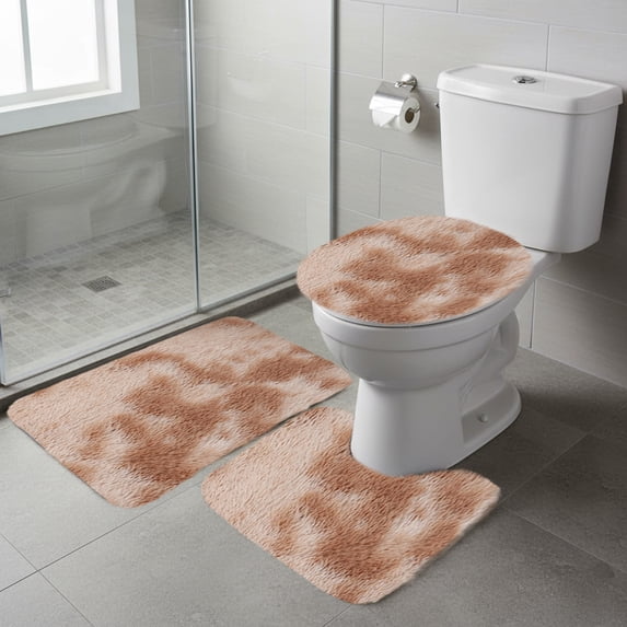 HOZADOIE Khaki Bathroom Rugs Sets 3 Piece Non-Slip Bath Mat Water Absorbent Bath Rug Floor Mats Soft Washable Shower Rug with U-Shaped Contour Rug Toilet Lid Cover Home Decor Accessories