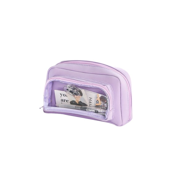 HOZADOIE Large Capacity Pencil Case with Compartments, Cute Transparent Pencil Pouch with Zipper, Big Storage Pen Bag, Stationery Pen Bag for Travel and Office (Purple)