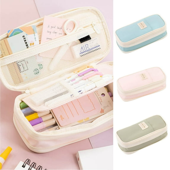 HOZADOIE Large Capacity Pencil Case, Expandable Stationery Bag with Zipper Compartments, Aesthetic Pencil Case Pouch