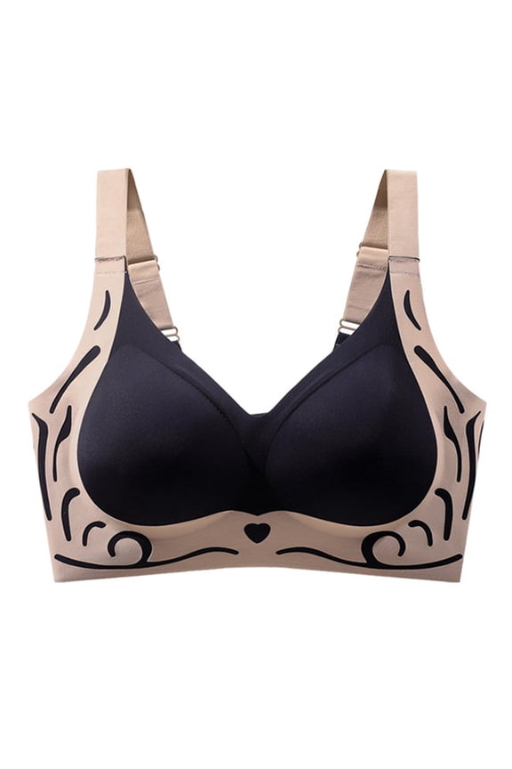 Lingerie for Women No Underwire Seamless Everyday Bra Color Block Fashion Comfort Wireless Wide Straps Padded Soft Side Breast Reduction and Gathering Effect Soft Support Bralette