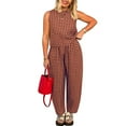 thumbnail image 1 of HOZADOIE Lounge Sets for Women Pure Cotton Plaid 2 Piece Sets Spring Summer Solid Color Crew Neck Sleeveless Tank Top Matching High Elastic Waisted Casual Pants with Pockets, 1 of 7