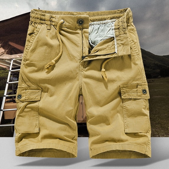 HOZADOIE Mens Athletic Shorts Cargo Fashionable Solid Color Button Zipper Waistband Comfortable 5 Inseam Loose Fit Casual Shorts with Multiple Pockets