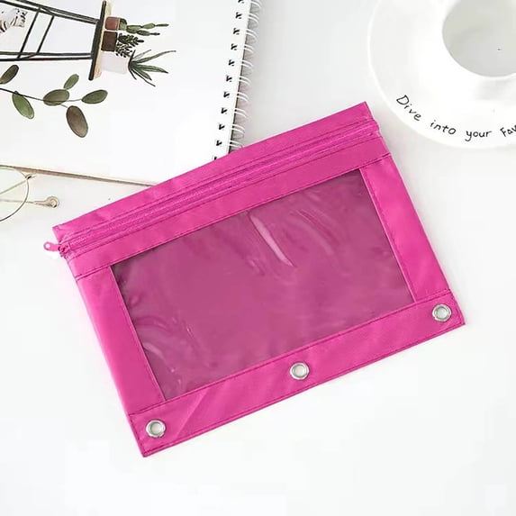 HOZADOIE Pencil Pouch for 3 Ring Binder Three-hole Pencil Case Zipper Transparent PVC Document Storage Bag Detachable Folder Large Capacity Pencil Case