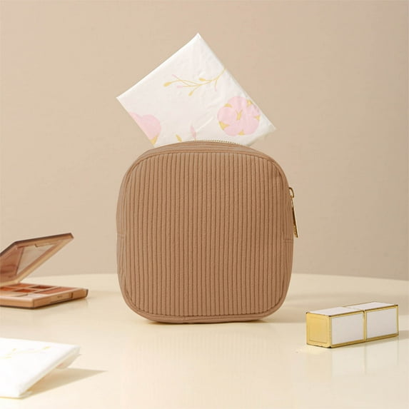 HOZADOIE Period Bag for Teen Girls, Corduroy Sanitary Napkin Storage Bag, Portable Period Pouch with Zipper, Menstrual Pad Pouches Small Item Storage Bag