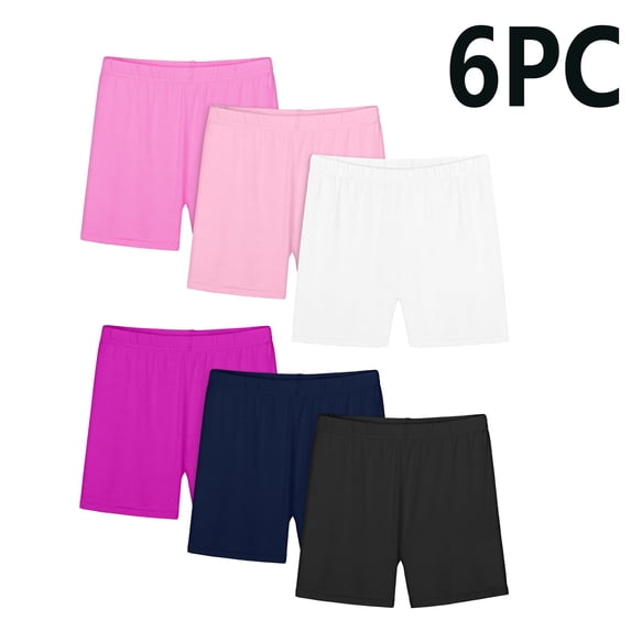 HOZADOIE Shorts for Girls Solid Color Elastic Waist Casual Stretch Dance Outerwear 6pc Spring Summer Layering Short for Athletic Yoga Biker 2-14 Years Unisex