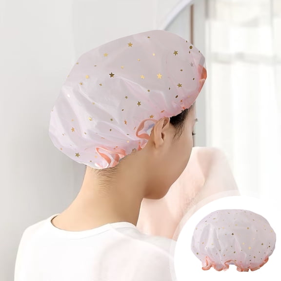 HOZADOIE Shower Caps for Women Reusable Waterproof, Oil Resistanted Shampoo Shower Bath Cap Double Waterproof Layers, Home Travel Essentials, Pink