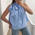thumbnail image 1 of HOZADOIE Tank Tops for Women Plaid Spring Summer Stylish Sleeveless Solid Color Stand Collar Tie Relaxed Daily Casual Wear Versatile Loose Fit Off the Shoulder Tunic Shirts, 1 of 6