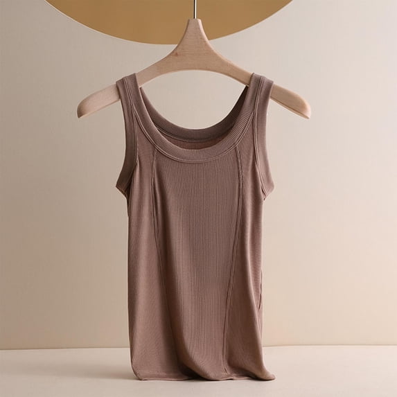 HOZADOIE Tank Tops for Women Ribbed Cotton Sleeveless Stylish Solid Color Crew Neck Wire Free Camisole Casual Loose Loungewear Undershirts for Outwear
