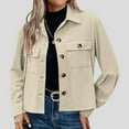 thumbnail image 1 of HOZADOIE White Cropped Long Sleeve Tops For Women Corduroy Jackets Casual Long Sleeve Button Down Shirt Jacket Shacket Fashion Blazer Tops With Pockets, 1 of 1