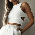 thumbnail image 1 of HOZADOIE White Tank Tops for Women Knit Ribbed Texture Sleeveless Trendy Layered Cutout Design Solid Color Crew Neck Casual Slim Fitted Versatile Daily Casual Activewear Workout Tops, 1 of 8