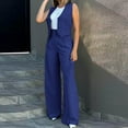 thumbnail image 1 of HOZADOIE Womens Blazer Suits 2 Piece Set Business V Neck Sleeveless Button Front Blazer Vest Pleated Slightly Flared Wide Leg Blazer Pants Sleek Office Work Suit Set, 1 of 9
