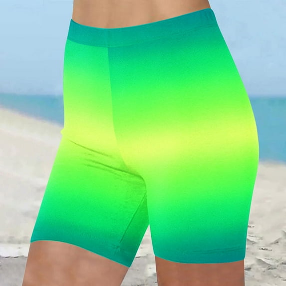 HOZADOIE Womens Shorts Casual Beach Shorts Color Block Gradient Print Fashion Spring Summer Plus Size High Waisted Elastic Waistband Stretch Slim Fit Slip Shorts
