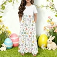 thumbnail image 1 of HOZADOIE white Dresses for Girls Easter Print Spring Summer Short Sleeve Crew Neck Color Block Patchwork Casual Breathable Holiday Dresses with Pockets for 4-14 Years, 1 of 6