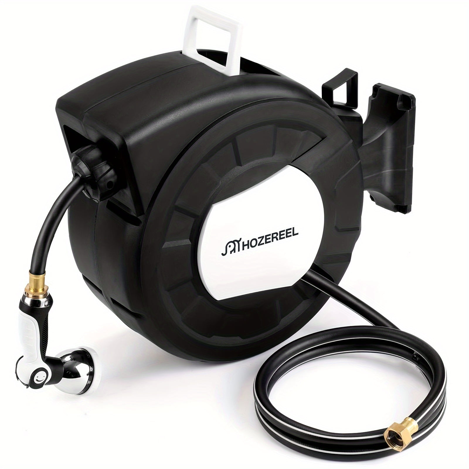 HOZEREEL 100-Ft x 1/2"  Retractable Garden Hose Reel, Decorative Outdoor Garden Hose Reel—Automatic Retractable Wall-Mounted Hose Reel with Enclosed Storage, Lockable at Any Length, 10-Type Nozzle