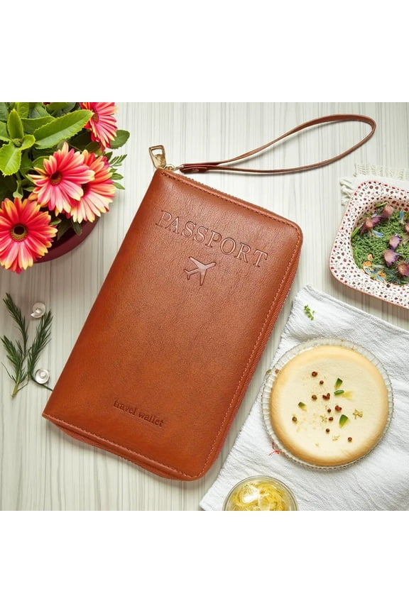 HOZMVOMI Multifunctional RFID Passport Wallet With Phone Storage Organized Compartments Copper Zipper Compact Travel Friendly Durable Water Repellent