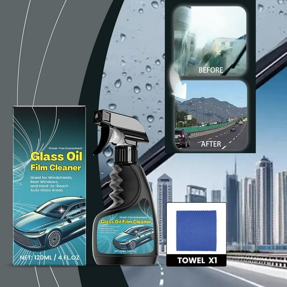HOZVOMI 120ml Auto Glass Degreaser & Waterproof Cleaner - Efficient Oil Film Remover, Improves Visibility, Long-Lasting Protection for All Car Glasses