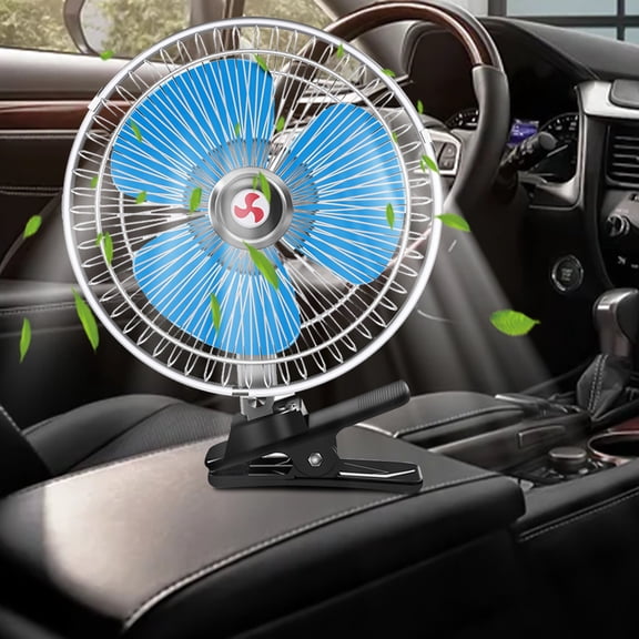 HOZVOMI 12V Car Fan with Stable Clip Base, Adjustable Angle, Strong Wind & Low Noise, Suitable for SUV RV ATV, Energy Efficient Cooling for Hot Summers