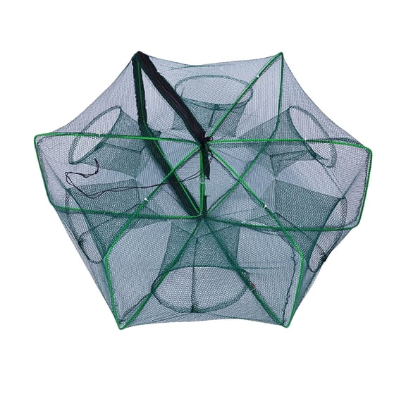 HOZVOMI 15.7 Inch Foldable Fishing Trap Net with 6 Holes, Portable Shrimp Net for Catching Crawfish, Crab and Small Fish, Knotless Mesh Design