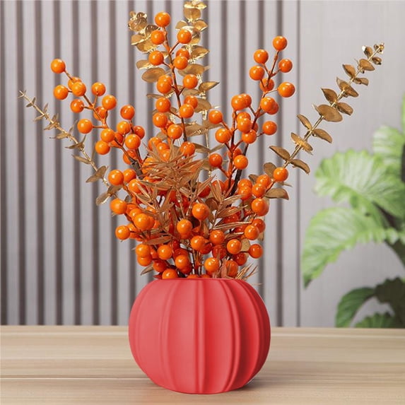 HOZVOMI 1PC Pumpkin Shape Plastic Vase, Creative Pumpkin Planter Flower Vase for Home Decor, Flower Arrangement, Plastic Vase for Flowers, Decorative Vase for Home Room Office Party Wedding, Red