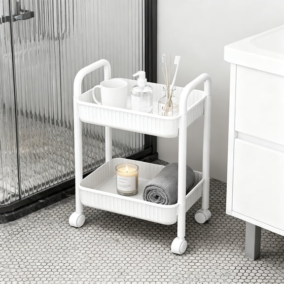 HOZVOMI 2-Tier Rolling Cart with Wheels, Lockable Swivel Casters, Multi-Purpose Storage Organizer for Kitchen, Office, Bedroom, Laundry, and Bathroom