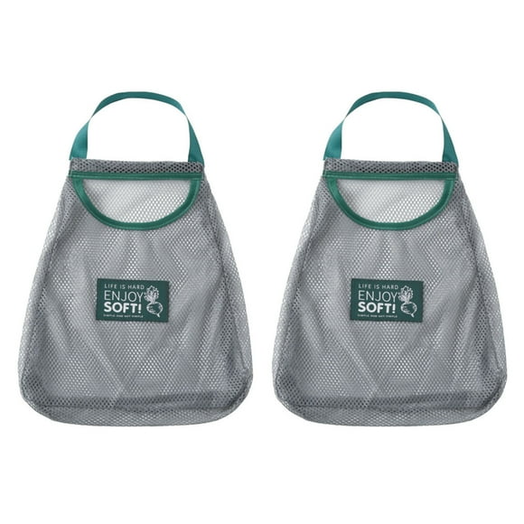 HOZVOMI 2pc Wall-Mounted Mesh Grocery Storage Bag, Foldable & Breathable Household Shopping Tote with Long Handles, Reusable & Machine Washable, Gray, 9.84 x 10.62 x 21.96inch
