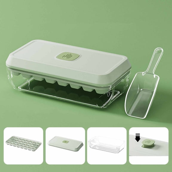 HOZVOMI 32-Cube Press-Type Ice Tray with Ice Shovel - BPA-Free Food Grade Ice Box for Refrigerator, Quick Release Leakproof Ice Maker & Storage Container (23.8x12.6x7.8cm, PET+PS Material)