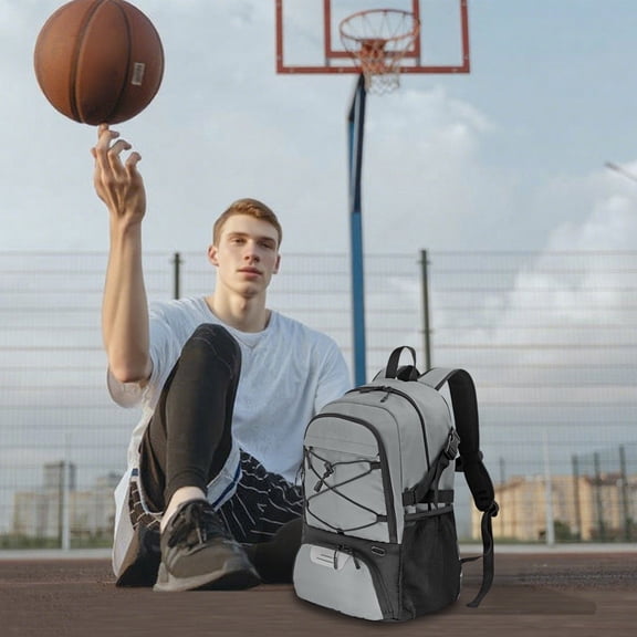 HOZVOMI 32L Basketball Backpack with Shoe Compartment, Laptop Sleeve & Air Cushion Straps, Waterproof Oxford Travel Backpack for Sports/School, 17.7x12.6x8.3in